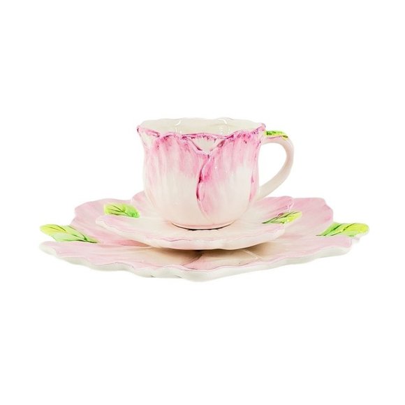 VTG 1992 THE BOMBAY CO Spring Blossoms Pink Tulip Tea Cup Saucer Dessert Plate - Picture 4 of 8